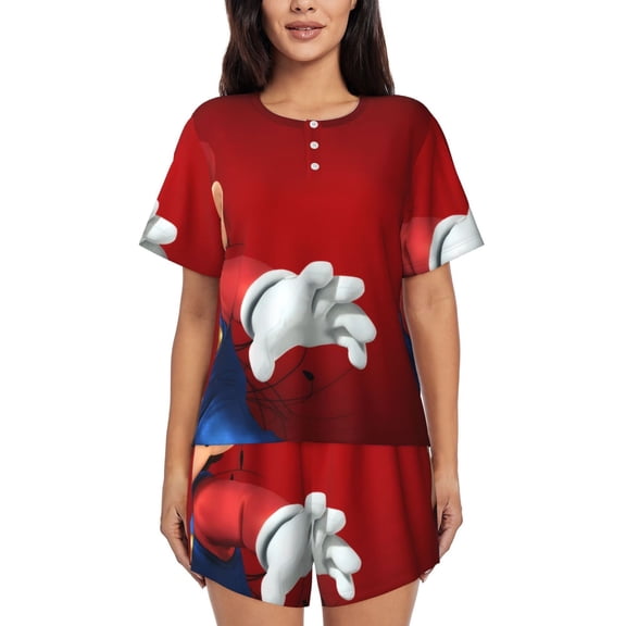Saiise Mario K Pajamas Sets for Women Soft Short-Sleeved Pjs with Lounge Shorts Two Piece Sleepwear S-4XL