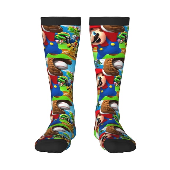 Saiise Mario L Funny Socks Men Women Boys Kids Adults Novelty Graphic Crew Tube Socks Crazy Design Casual Dress Socks for Sports,Running,Travel