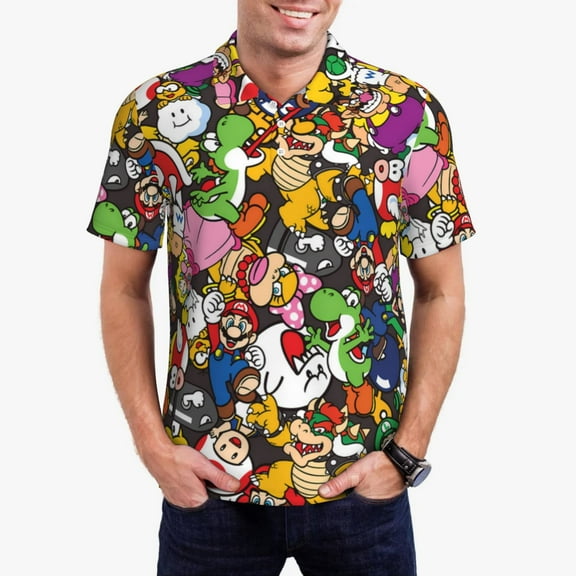 Saiise Mario N Mens Golf Shirt Moisture Wicking Dry Fit Mens Polo Shirts Dry Fit Performance Men's Golf Shirts Regular Fit Fashion Print