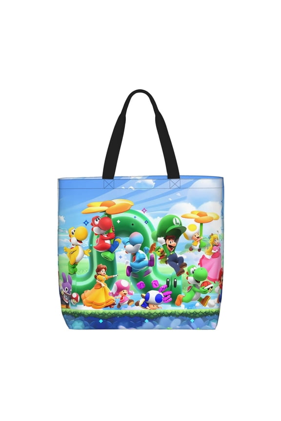 Mario Pattern Canvas Tote Bags,Tote Bags Multi-Purpose Reusable Canvas Bags Use For Grocery Bags,Shopping Bags,Work