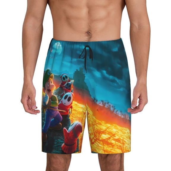 Saiise Mario Pattern Pajama Shorts Mens Pajama Bottoms for Men Pjs Lounge Sleep Shorts with Pockets(S-4XL)