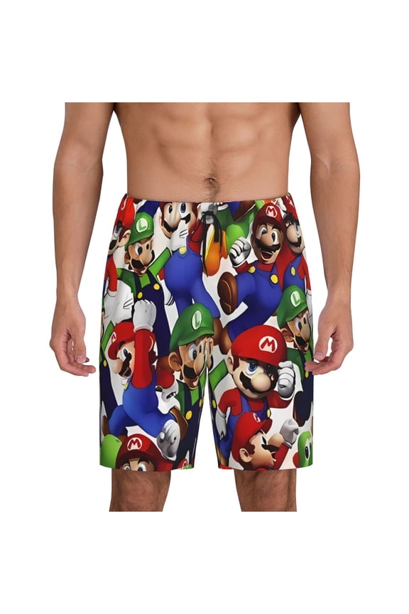 Mario Pattern Pajama Shorts Mens Pajama Bottoms for Men Pjs Lounge Sleep Shorts with Pockets(S-4XL)