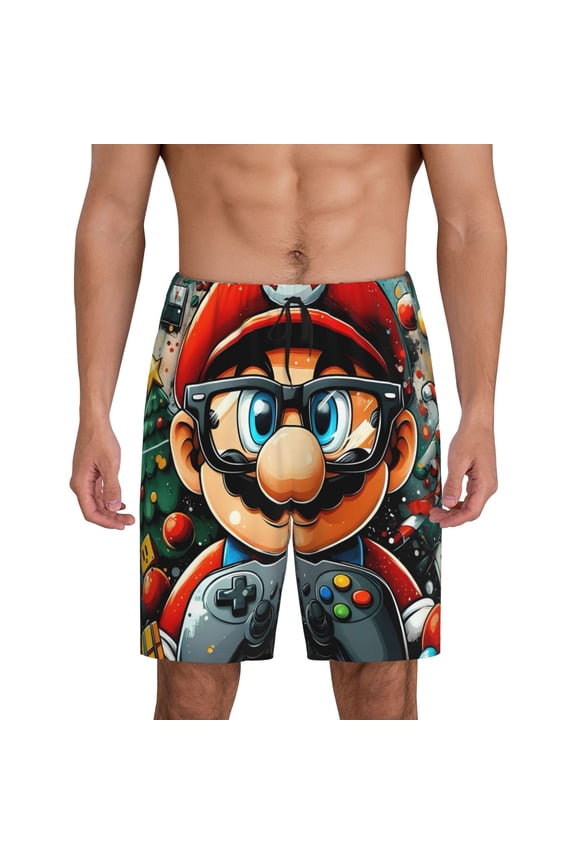 Mario Pattern Pajama Shorts Mens Pajama Bottoms for Men Pjs Lounge Sleep Shorts with Pockets(S-4XL)