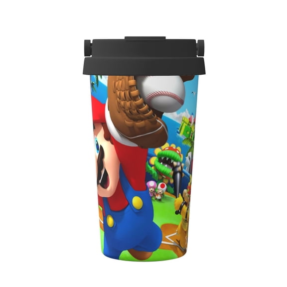 Saiise Mario Print Travel Coffee Mug 16oz,Insulated Coffee Mug to Go,Reusable Coffee Travel Mug with Seal Lid,Vacuum Stainless Steel Coffee Cups for Hot/Ice Coffee Tea