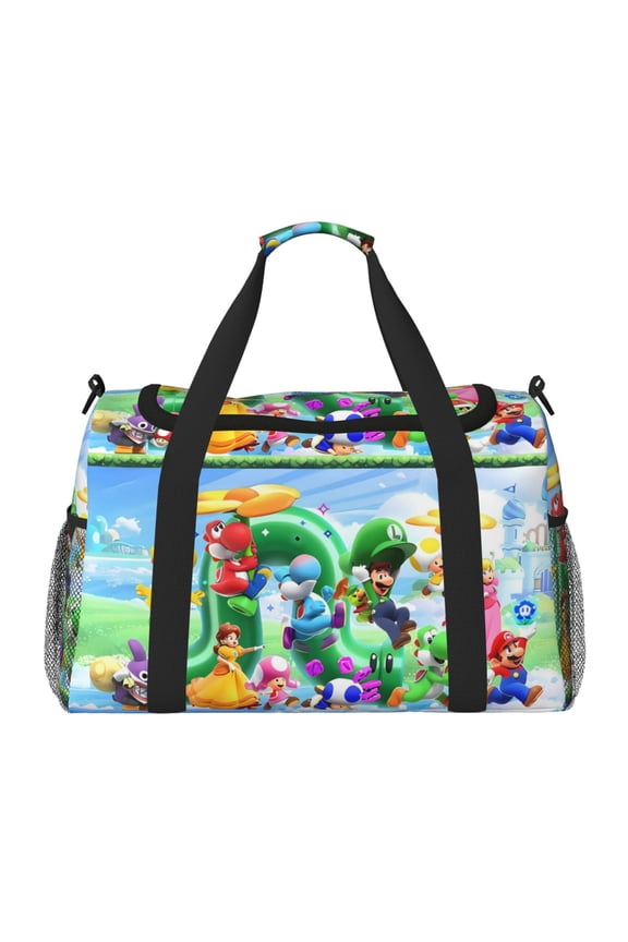 Mario Print Travel Duffel Bag,Weekender Bags for Women Men with Shoe Compartment,Carry on Overnight Bag with Toiletry Bag