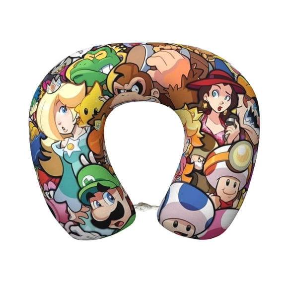 Saiise Mario Print Travel Pillow,Memory Foam U Shaped Neck Pillow,Portable Headrest Great for Airplane Chair, Car,Home,Office,Sleeping Rest Cushion