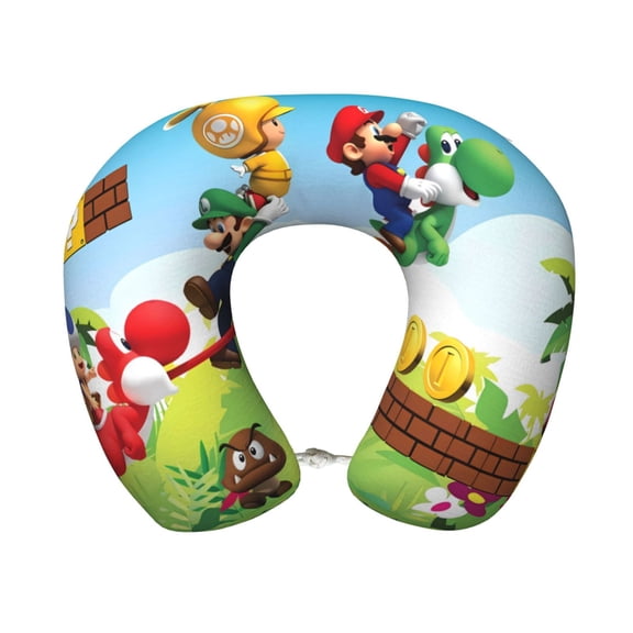 Saiise Mario Print Travel Pillow,Memory Foam U Shaped Neck Pillow,Portable Headrest Great for Airplane Chair, Car,Home,Office,Sleeping Rest Cushion