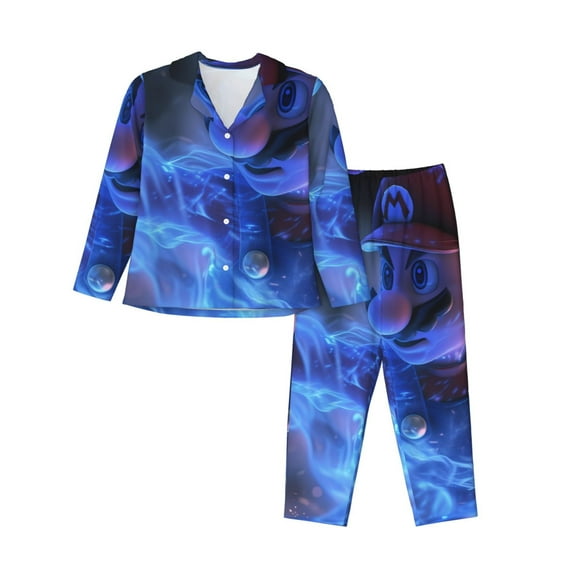 Saiise Mario R Print Women Soft Pama Sets,Long Sleeve Sleepwear Button Up 2-Piece Pjs Lounge Sets-XX-Large