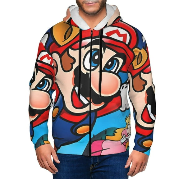 Saiise Mario T Mens Zip Up Hoodie Long Sleeve Full-zip Hooded Sweatshirt Pullover With Kangaroo Pocket S-3XL