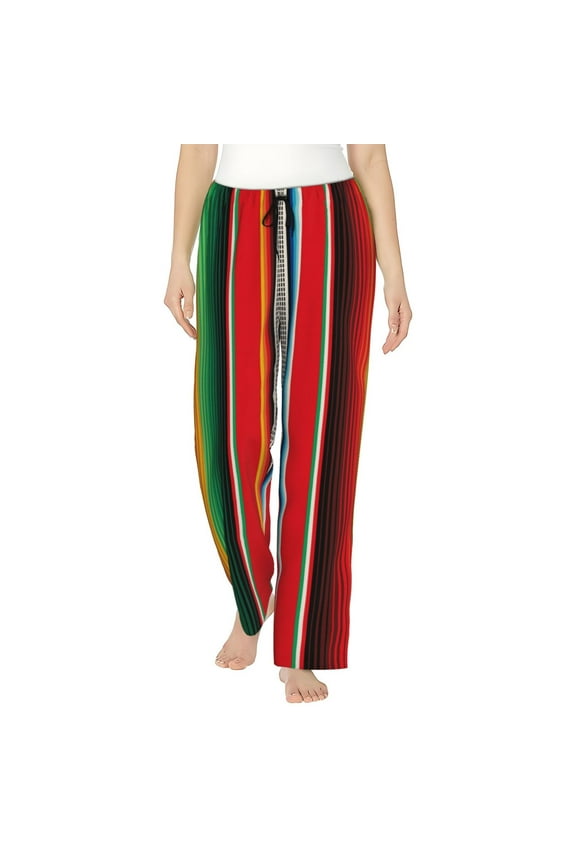Mexican Serape Blanket Stripes Womens Pajama Pants Stretch Comfy Lounge Pants Drawstring Sleep Bottoms with Pockets-Large