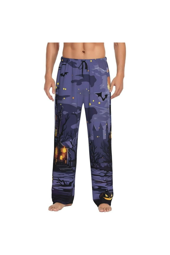 Mystery House Halloween Night Print Mens Pajama Pants for Men,Mens Lounge Pants,Funny Gifts for Men,Men's Pajama Bottoms-Large