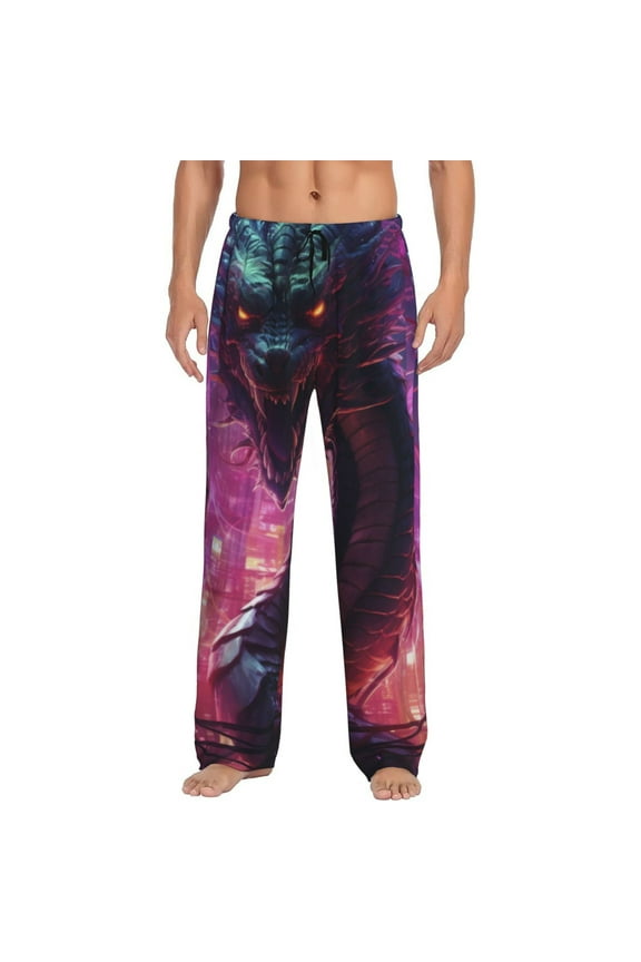 Neon Futuristic Dragon Print Mens Pajama Pants for Men,Mens Lounge Pants,Funny Gifts for Men,Men's Pajama Bottoms-Small