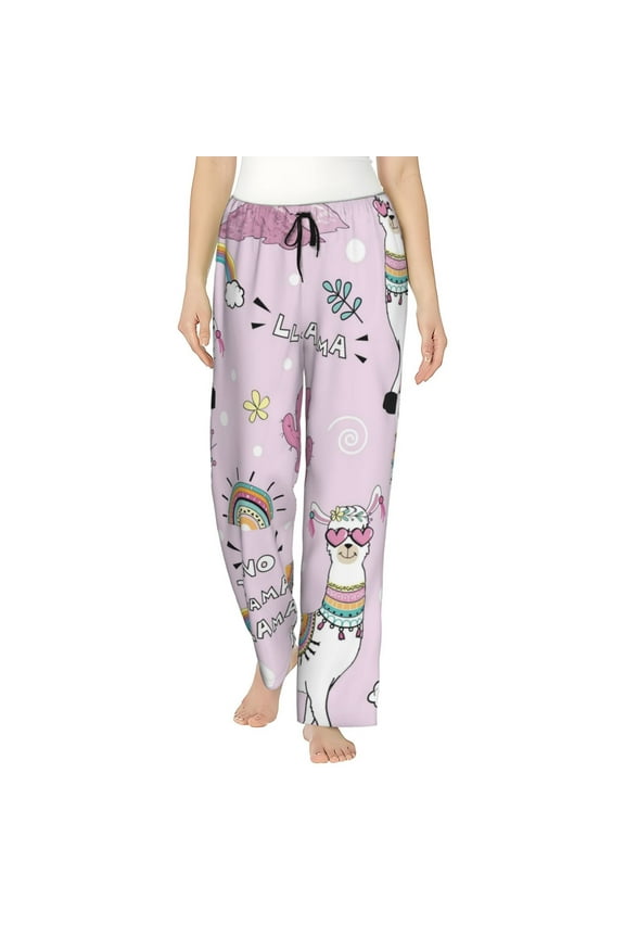 No Drama Llama Womens Pajama Pants Stretch Comfy Lounge Pants Drawstring Sleep Bottoms with Pockets-Medium