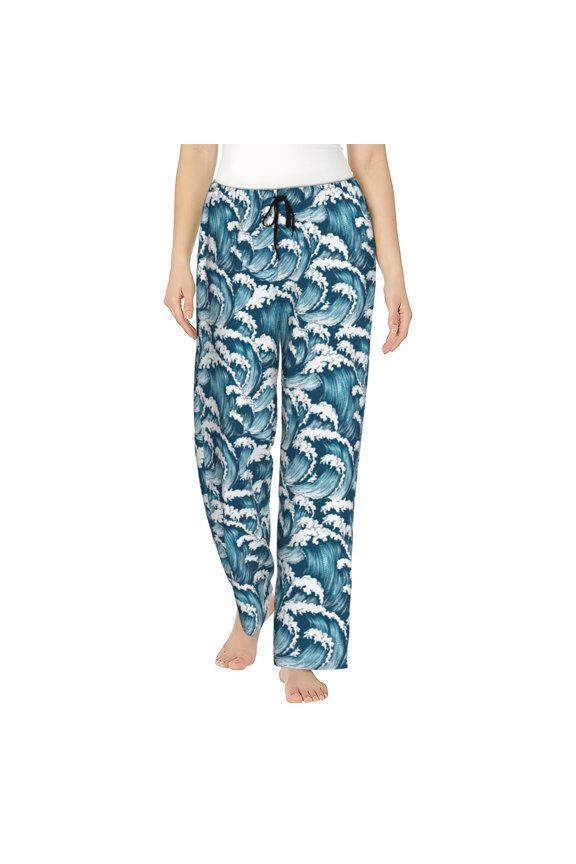 Ocean Waves Womens Pajama Pants Stretch Comfy Lounge Pants Drawstring Sleep Bottoms with Pockets-X-Large