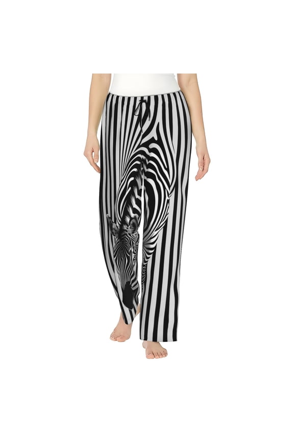 Optical Zebra Illusion Womens Pajama Pants Stretch Comfy Lounge Pants Drawstring Sleep Bottoms with Pockets-Large