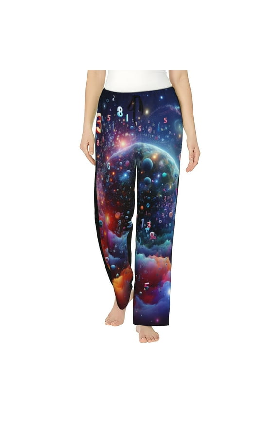 Outer Space Floating Numbers And Letters Womens Pajama Pants Stretch Comfy Lounge Pants Drawstring Sleep Bottoms with Pockets-X-Large