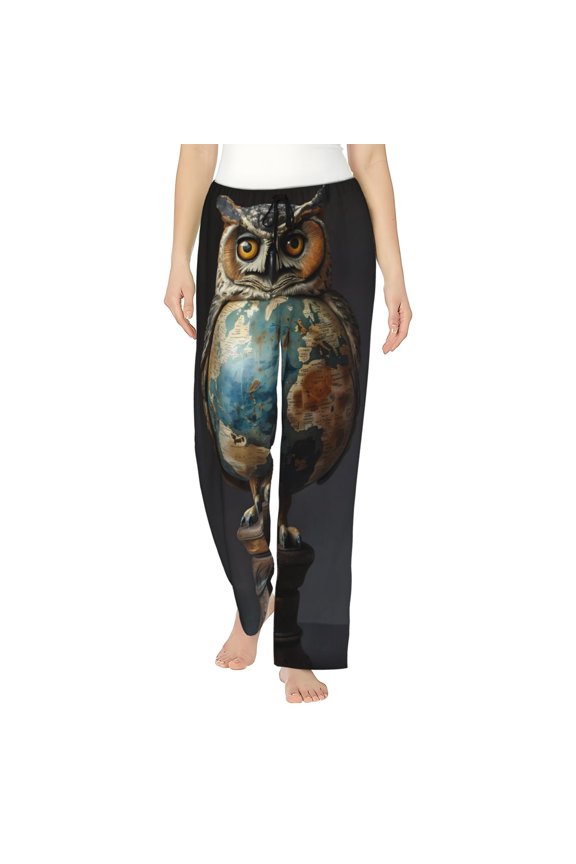 Owl Globe Sculpture Womens Pajama Pants Stretch Comfy Lounge Pants Drawstring Sleep Bottoms with Pockets-XX-Large
