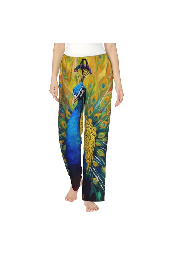 Peacocks Womens Pajama Pants Stretch Comfy Lounge Pants Drawstring Sleep Bottoms with Pockets-Small