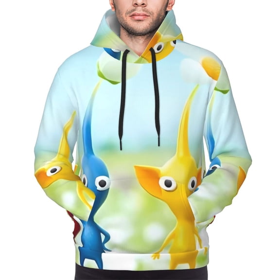 Saiise Pikmin Men's Graphic Print Long Sleeve Drawstring Hoodie Pullover Sweatshirt-Large