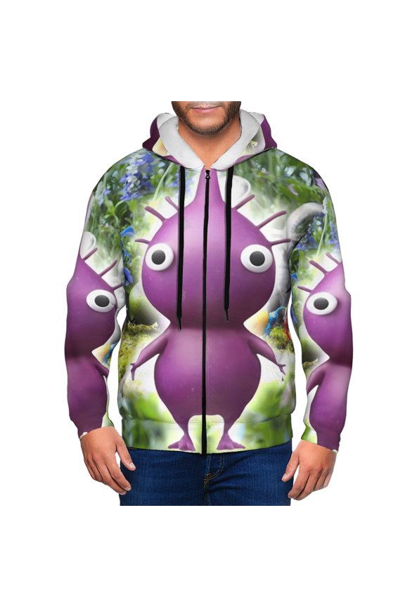 Pikmin Mens Zip Up Hoodie Long Sleeve Full-zip Hooded Sweatshirt Pullover With Kangaroo Pocket S-3XL