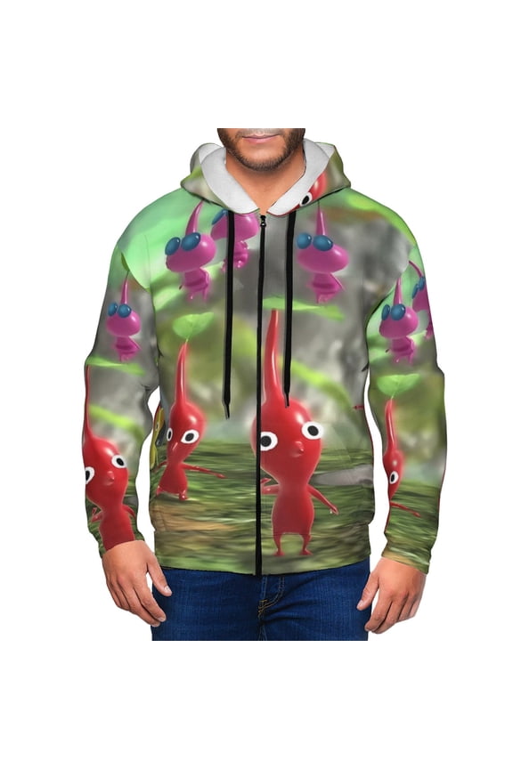 Pikmin Mens Zip Up Hoodie Long Sleeve Full-zip Hooded Sweatshirt Pullover With Kangaroo Pocket S-3XL