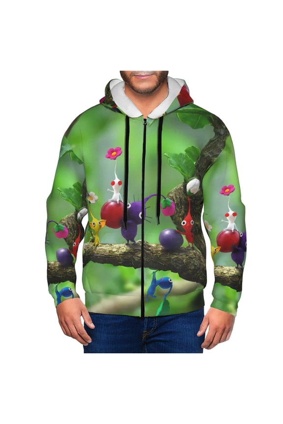 Pikmin Mens Zip Up Hoodie Long Sleeve Full-zip Hooded Sweatshirt Pullover With Kangaroo Pocket S-3XL