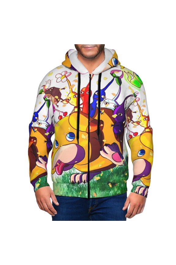 Pikmin Mens Zip Up Hoodie Long Sleeve Full-zip Hooded Sweatshirt Pullover With Kangaroo Pocket S-3XL