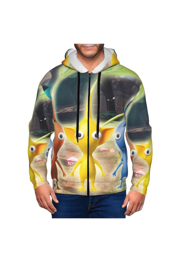 Pikmin Mens Zip Up Hoodie Long Sleeve Full-zip Hooded Sweatshirt Pullover With Kangaroo Pocket S-3XL