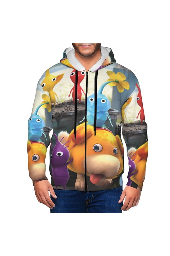 Pikmin Mens Zip Up Hoodie Long Sleeve Full-zip Hooded Sweatshirt Pullover With Kangaroo Pocket S-3XL