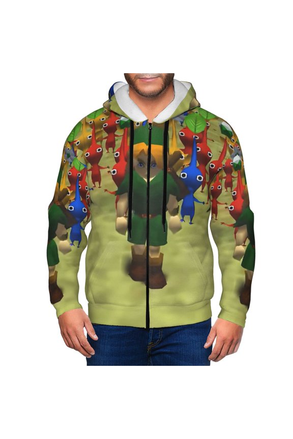 Pikmin Mens Zip Up Hoodie Long Sleeve Full-zip Hooded Sweatshirt Pullover With Kangaroo Pocket S-3XL