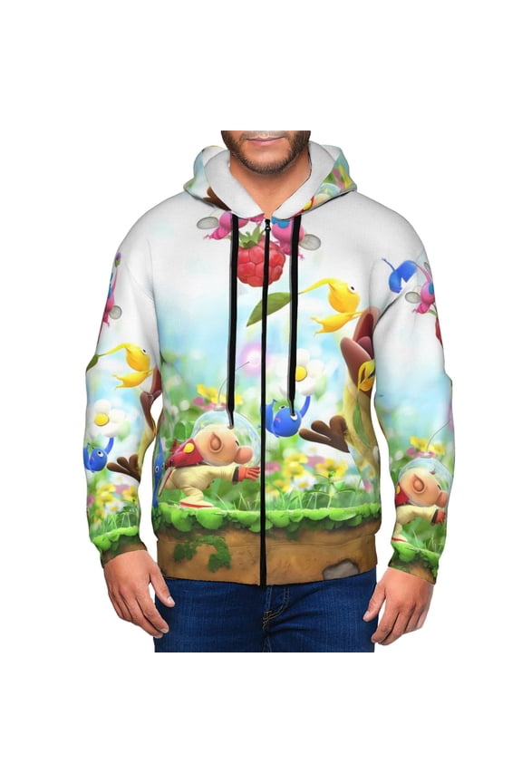 Pikmin Mens Zip Up Hoodie Long Sleeve Full-zip Hooded Sweatshirt Pullover With Kangaroo Pocket S-3XL