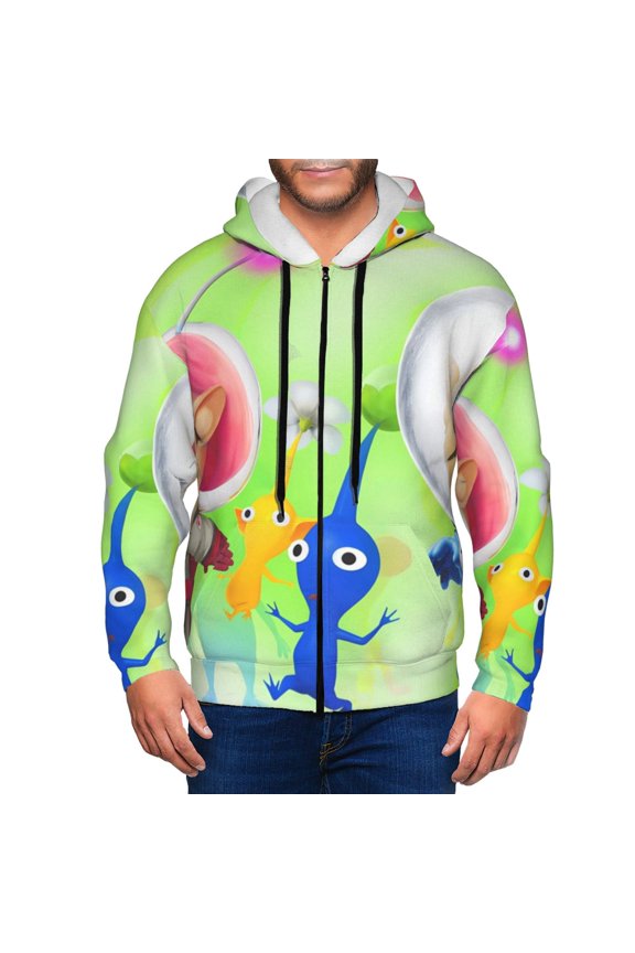 Pikmin Mens Zip Up Hoodie Long Sleeve Full-zip Hooded Sweatshirt Pullover With Kangaroo Pocket S-3XL