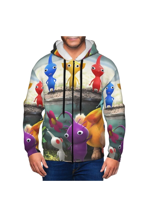 Pikmin Mens Zip Up Hoodie Long Sleeve Full-zip Hooded Sweatshirt Pullover With Kangaroo Pocket S-3XL