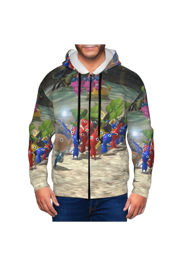 Pikmin Mens Zip Up Hoodie Long Sleeve Full-zip Hooded Sweatshirt Pullover With Kangaroo Pocket S-3XL