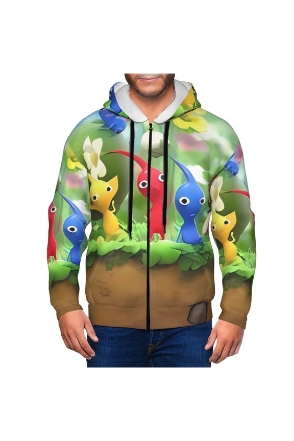 Pikmin Mens Zip Up Hoodie Long Sleeve Full-zip Hooded Sweatshirt Pullover With Kangaroo Pocket S-3XL
