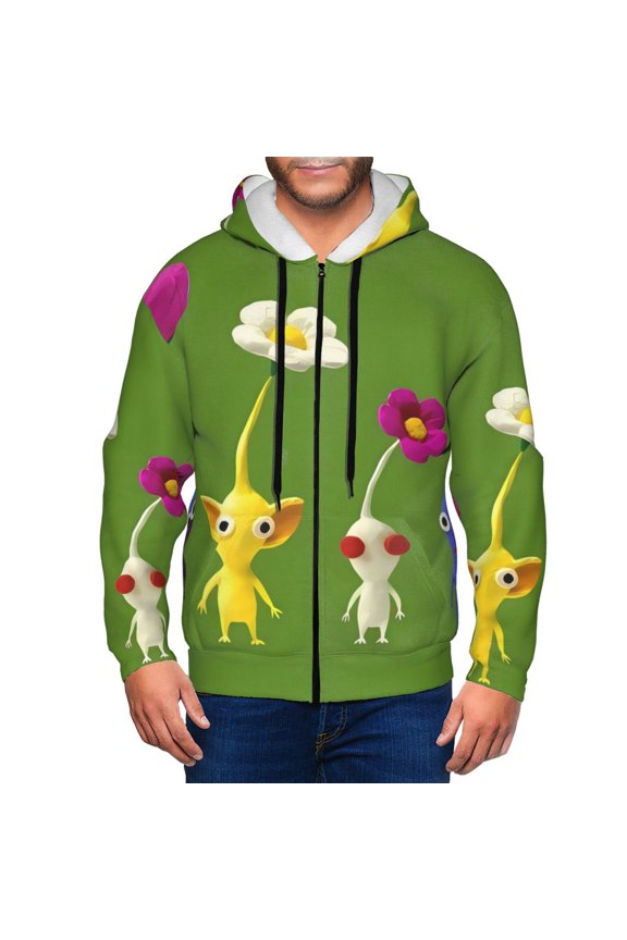 Pikmin Mens Zip Up Hoodie Long Sleeve Full-zip Hooded Sweatshirt Pullover With Kangaroo Pocket S-3XL