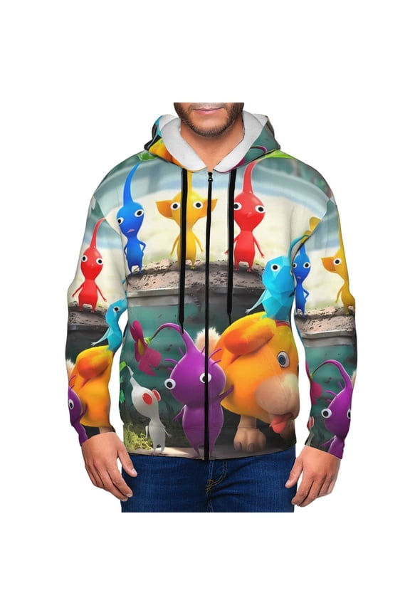 Pikmin Mens Zip Up Hoodie Long Sleeve Full-zip Hooded Sweatshirt Pullover With Kangaroo Pocket S-3XL