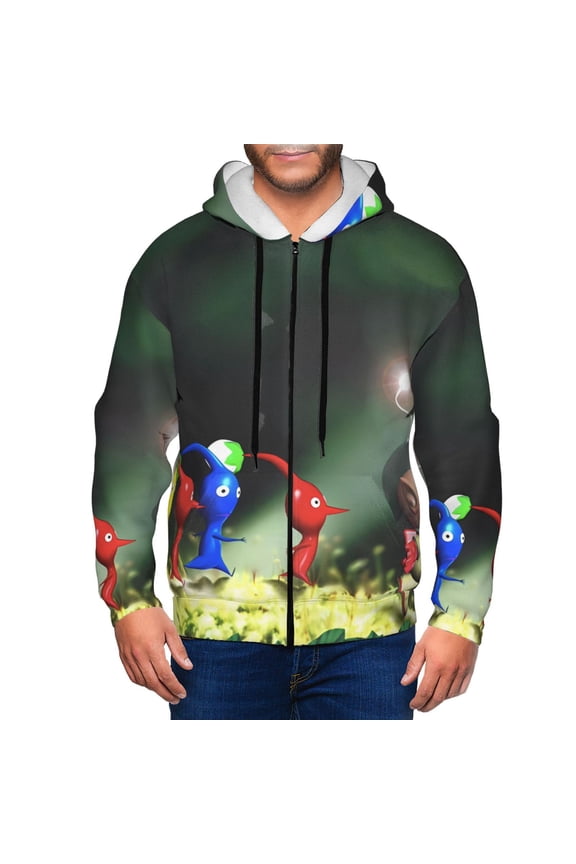 Pikmin Mens Zip Up Hoodie Long Sleeve Full-zip Hooded Sweatshirt Pullover With Kangaroo Pocket S-3XL