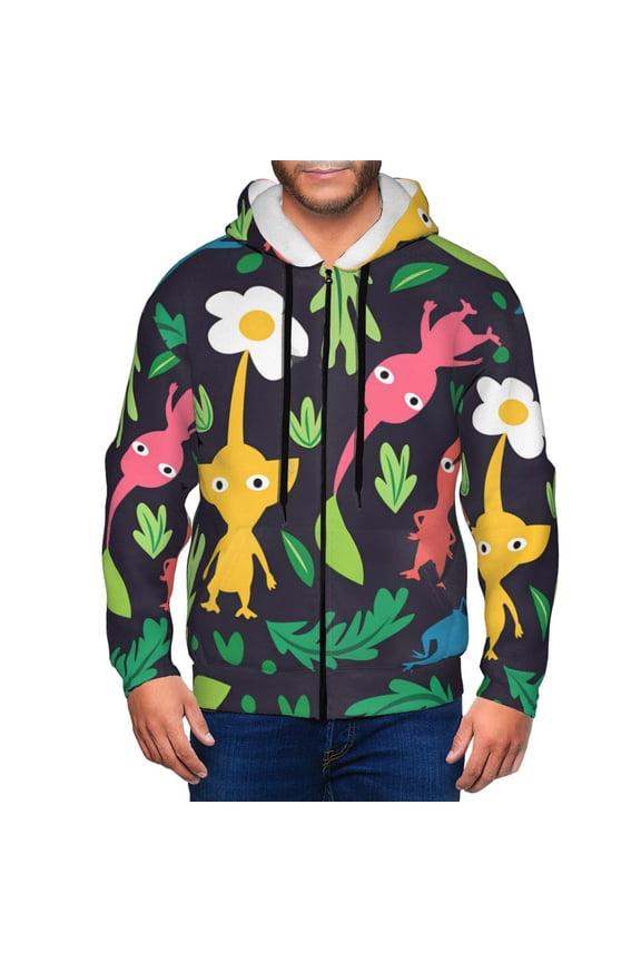 Pikmin Mens Zip Up Hoodie Long Sleeve Full-zip Hooded Sweatshirt Pullover With Kangaroo Pocket S-3XL