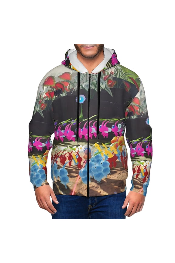 Pikmin Mens Zip Up Hoodie Long Sleeve Full-zip Hooded Sweatshirt Pullover With Kangaroo Pocket S-3XL