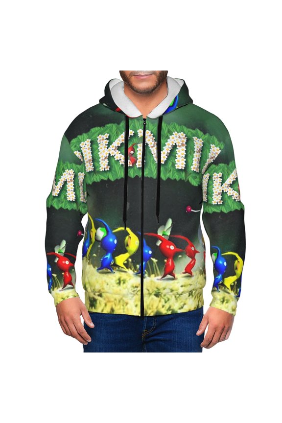 Pikmin Mens Zip Up Hoodie Long Sleeve Full-zip Hooded Sweatshirt Pullover With Kangaroo Pocket S-3XL