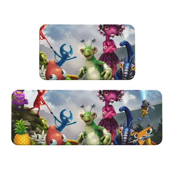 Saiise Pikmin Print 2 Pcs Kitchen Rugs and Mats,Non-Slip Waterproof Kitchen Rug Set for Kitchen,Office,Sink 17"x47.2"+17"x29.5"