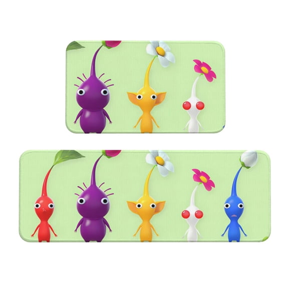 Saiise Pikmin Print 2 Pcs Kitchen Rugs and Mats,Non-Slip Waterproof Kitchen Rug Set for Kitchen,Office,Sink 17"x47.2"+17"x29.5"