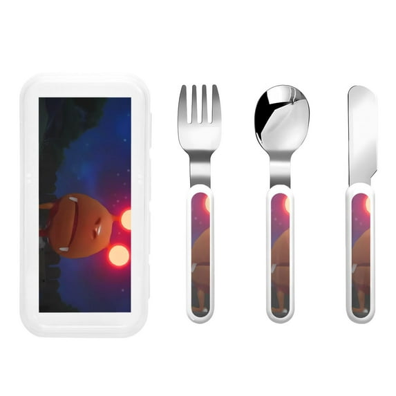 Saiise Pikmin Print 3 Piece Cutlery Set – Metal, Reusable Children's Knife, Fork & Spoon, Kids-Size, Made from Food-Safe Stainless Steel & ABS Plastic