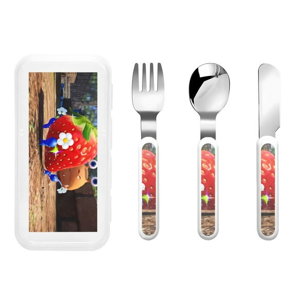 Saiise Pikmin Print 3 Piece Cutlery Set – Metal, Reusable Children's Knife, Fork & Spoon, Kids-Size, Made from Food-Safe Stainless Steel & ABS Plastic