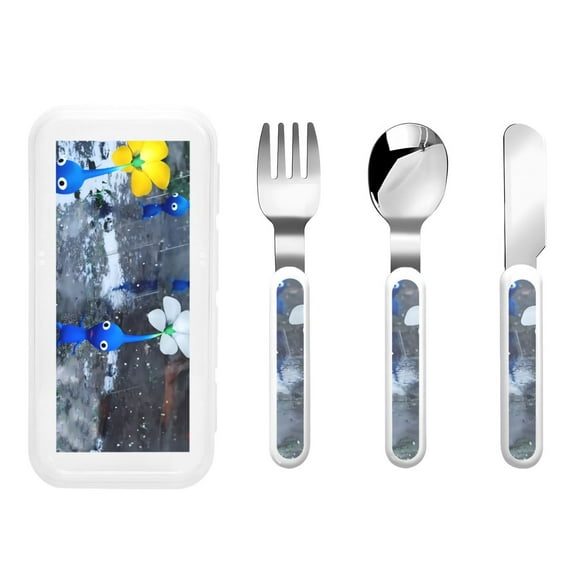 Saiise Pikmin Print 3 Piece Cutlery Set – Metal, Reusable Children's Knife, Fork & Spoon, Kids-Size, Made from Food-Safe Stainless Steel & ABS Plastic