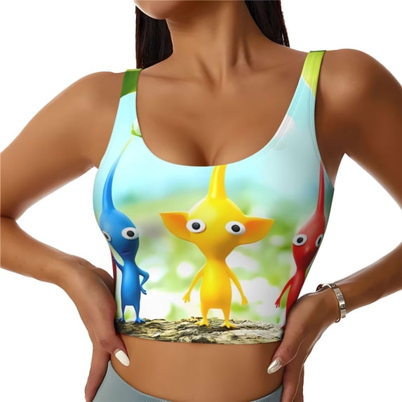Saiise Pikmin Print Crop Tops Sports Bra For Women Workout Cropped Tank Top Yoga Shirts Athletic Undershirts -Medium