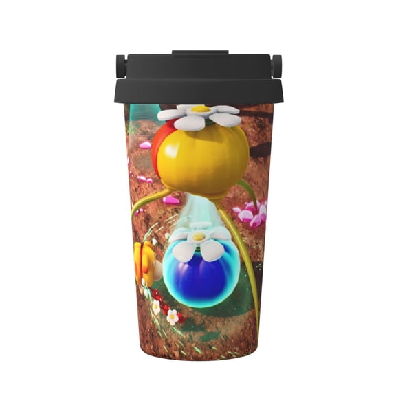 Saiise Pikmin Print Travel Coffee Mug 16oz,Insulated Coffee Mug to Go,Reusable Coffee Travel Mug with Seal Lid,Vacuum Stainless Steel Coffee Cups for Hot/Ice Coffee Tea