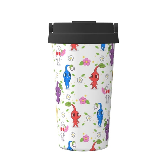 Saiise Pikmin Print Travel Coffee Mug 16oz,Insulated Coffee Mug to Go,Reusable Coffee Travel Mug with Seal Lid,Vacuum Stainless Steel Coffee Cups for Hot/Ice Coffee Tea