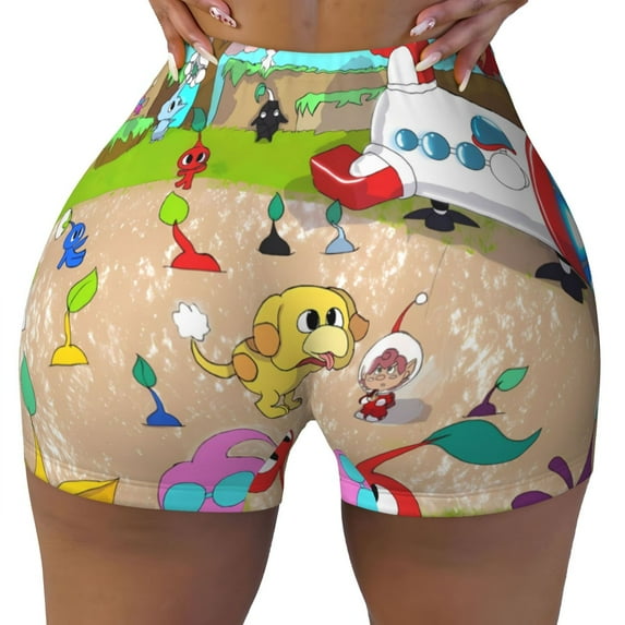 Saiise Pikmin Print Workout Shorts for Women Gym Yoga Running Sport Active Exercise Fitness Shorts-Large
